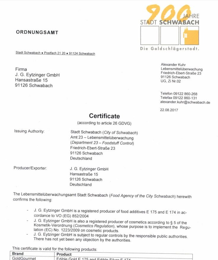 Food Agency Certificate